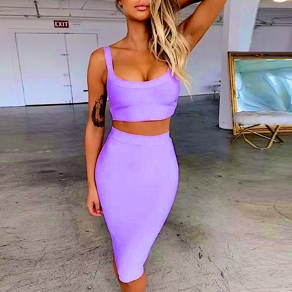 HP!✨Lavender 2 piece bandage dress set - Picture 1 of 15